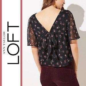 Loft | 'Floral Print' Flutter Sleeve Bow Back Top